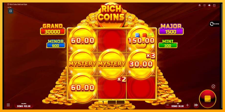 Rich Coins Hold and Spin lošimo automatas už pinigus, paveikslėlį 4