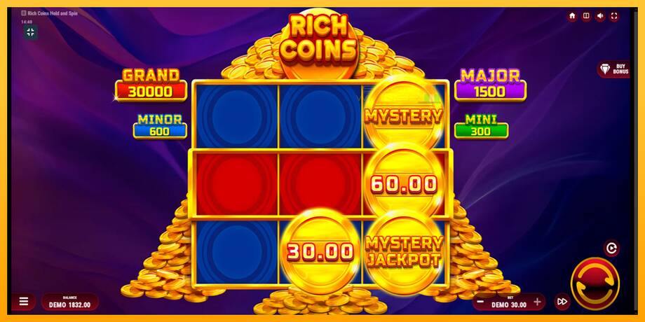 Rich Coins Hold and Spin lošimo automatas už pinigus, paveikslėlį 5