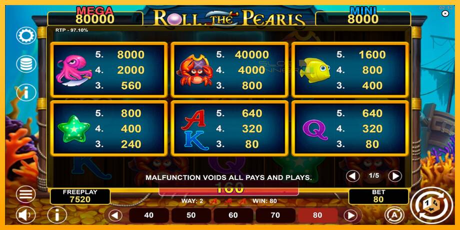 Roll The Pearls Hold & Win lošimo automatas už pinigus, paveikslėlį 5