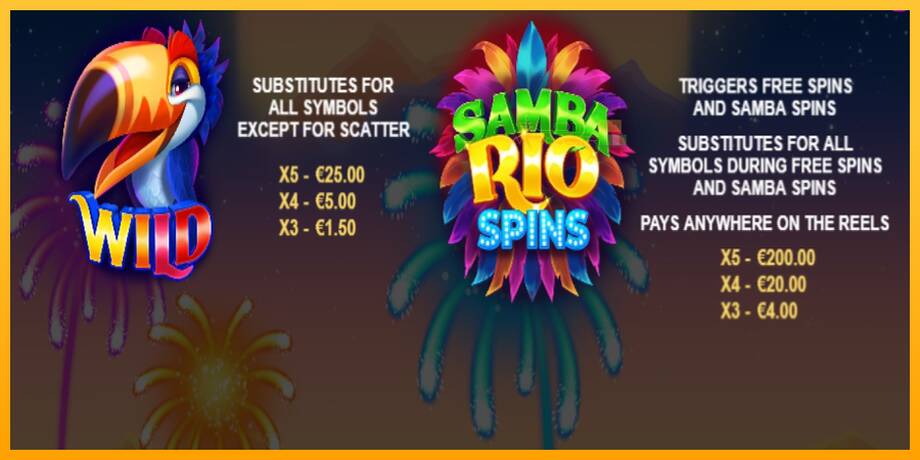 Samba Rio Spins lošimo automatas už pinigus, paveikslėlį 4