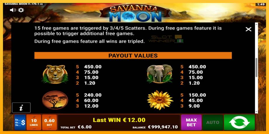 Savanna Moon lošimo automatas už pinigus, paveikslėlį 6