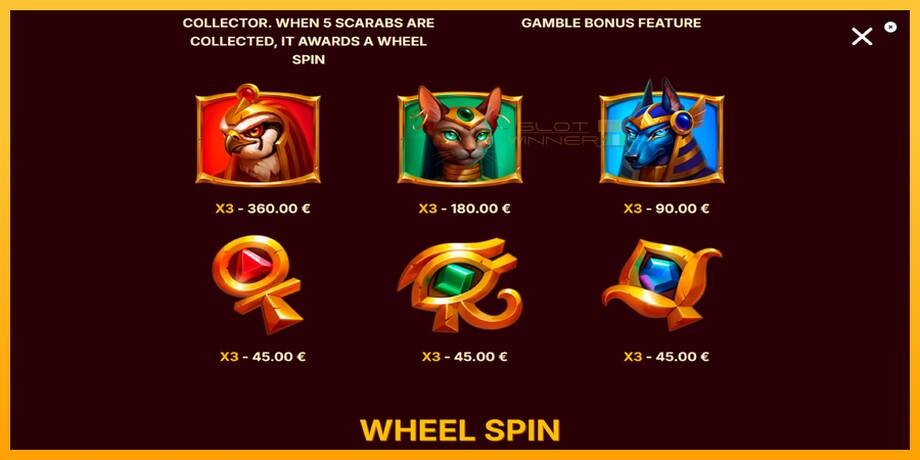 Scarab Wheel lošimo automatas už pinigus, paveikslėlį 6