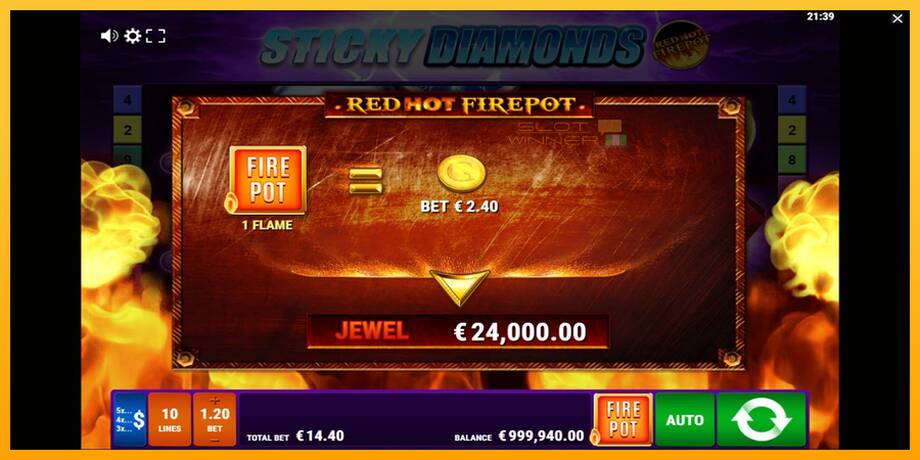 Sticky Diamonds Red Hot Firepot lošimo automatas už pinigus, paveikslėlį 4