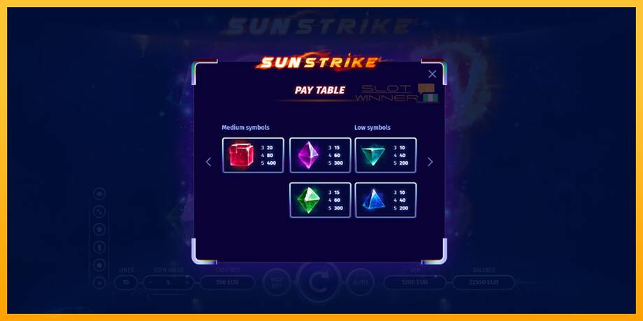 Sun Strike lošimo automatas už pinigus, paveikslėlį 6