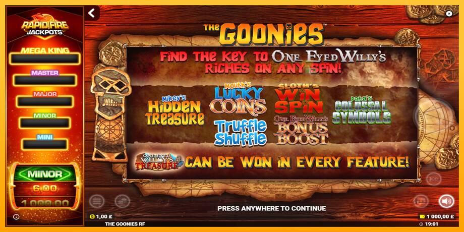 The Goonies Deluxe Rapid Fire Jackpots lošimo automatas už pinigus, paveikslėlį 1