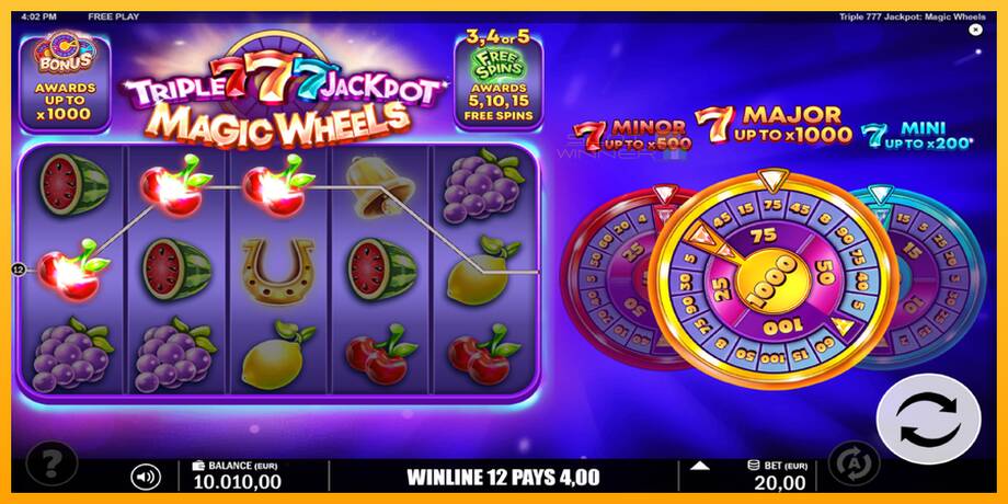 Triple 777 Jackpot Magic Wheels lošimo automatas už pinigus, paveikslėlį 4