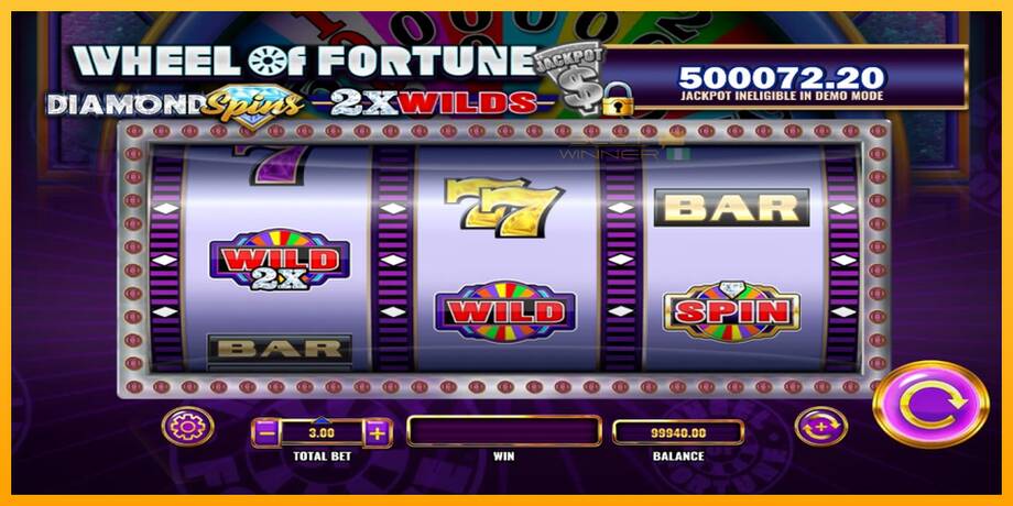 Wheel of Fortune Diamond Spins 2x Wilds lošimo automatas už pinigus, paveikslėlį 3