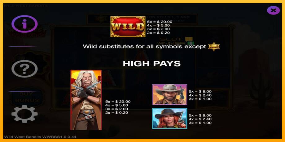 Wild West Bandits lošimo automatas už pinigus, paveikslėlį 4