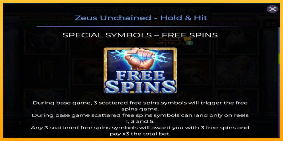 Zeus Unchained - Hold & Hit lošimo automatas už pinigus, paveikslėlį 5