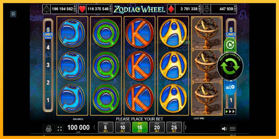 Zodiac Wheel lošimo automatas už pinigus, paveikslėlį 1