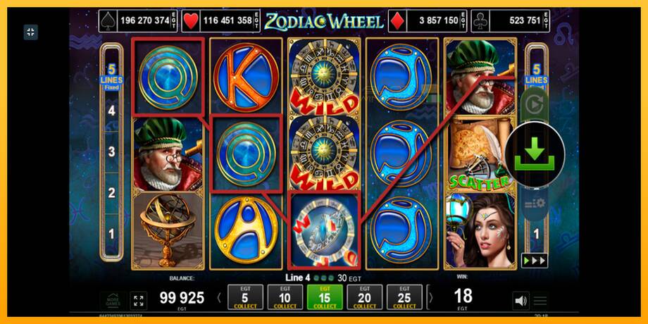 Zodiac Wheel lošimo automatas už pinigus, paveikslėlį 2