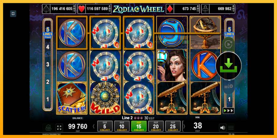 Zodiac Wheel lošimo automatas už pinigus, paveikslėlį 3