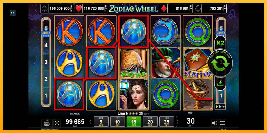 Zodiac Wheel lošimo automatas už pinigus, paveikslėlį 4