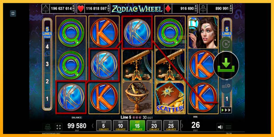 Zodiac Wheel lošimo automatas už pinigus, paveikslėlį 5